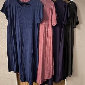 Set of Four Casual Dresses in Blue, Pink, Purple, and Black
